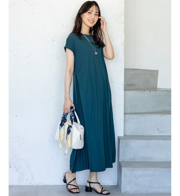 ANY SIS「【接触冷感・UVカット・洗える】ハイストレッチスムースサイドプリ－ツ ワンピース」|ワンピース|