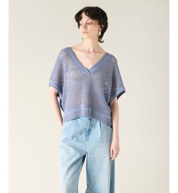 GRACE CONTINENTAL「メッシュVネックニットトップ」|ニット・セーター|