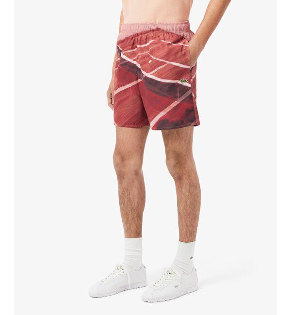 LACOSTE「テニスマッチプリントスイムショーツ」|スポーツ|ブラウン
