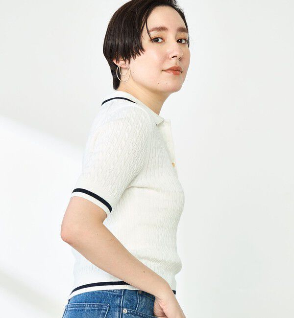 NOLLEY'S「配色ケーブルポロ衿ニット」|ニット・セーター|