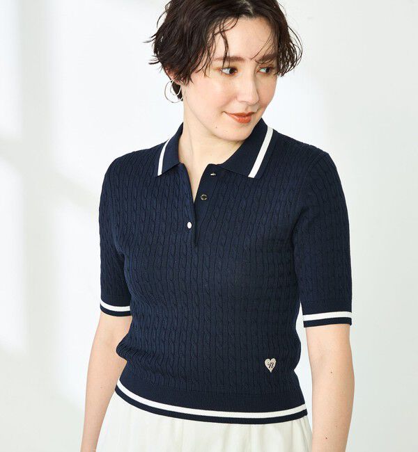 NOLLEY'S「配色ケーブルポロ衿ニット」|ニット・セーター|