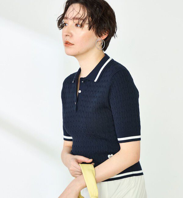 NOLLEY'S「配色ケーブルポロ衿ニット」|ニット・セーター|
