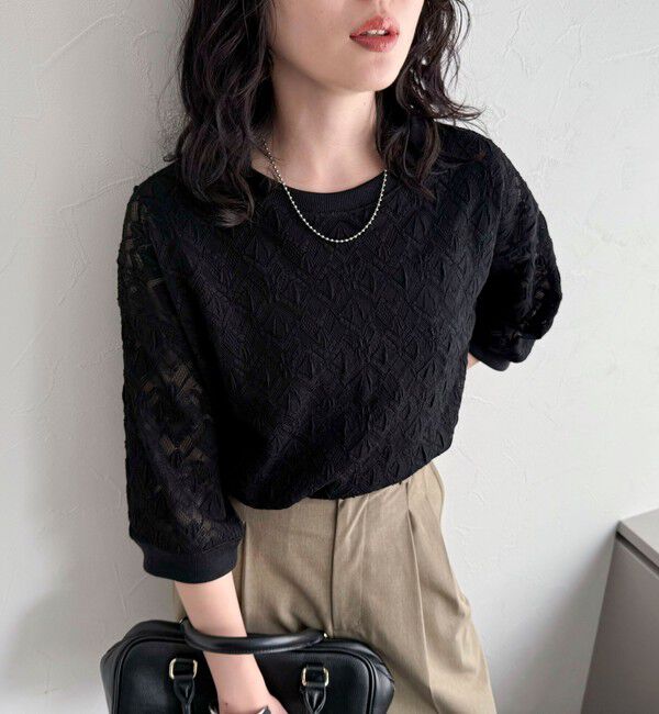fredy emue「ストレッチレースプルオーバー」|Tシャツ・カットソー|ブラック