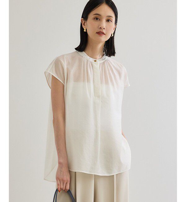 ROPE「【洗える】キュプラシルク フレンチスリーブブラウス」|シャツ・ブラウス|ホワイト(10)