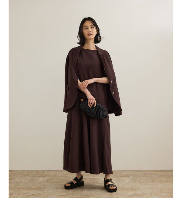 ROPE「レーヨンリネン スラッシュドネックワンピース【セットジャケット対応】」|ワンピース|