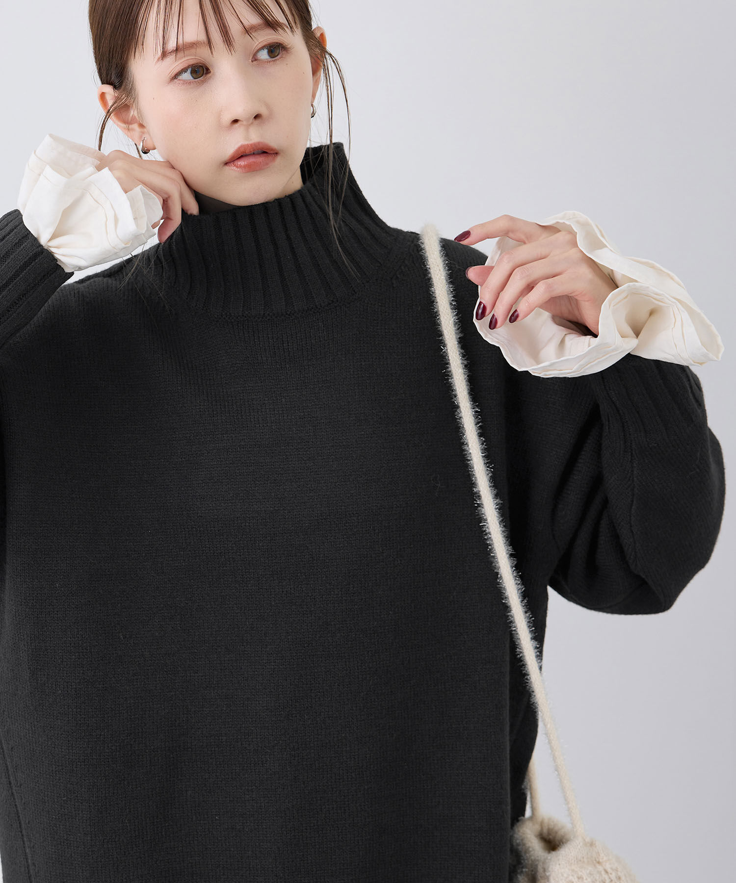 Rope&rsquo;Picnic「【シリーズ累計23万枚突破】サイドスリットニットプルオーバー/リンクコーデ」|ニット・セーター|ブラック(01)