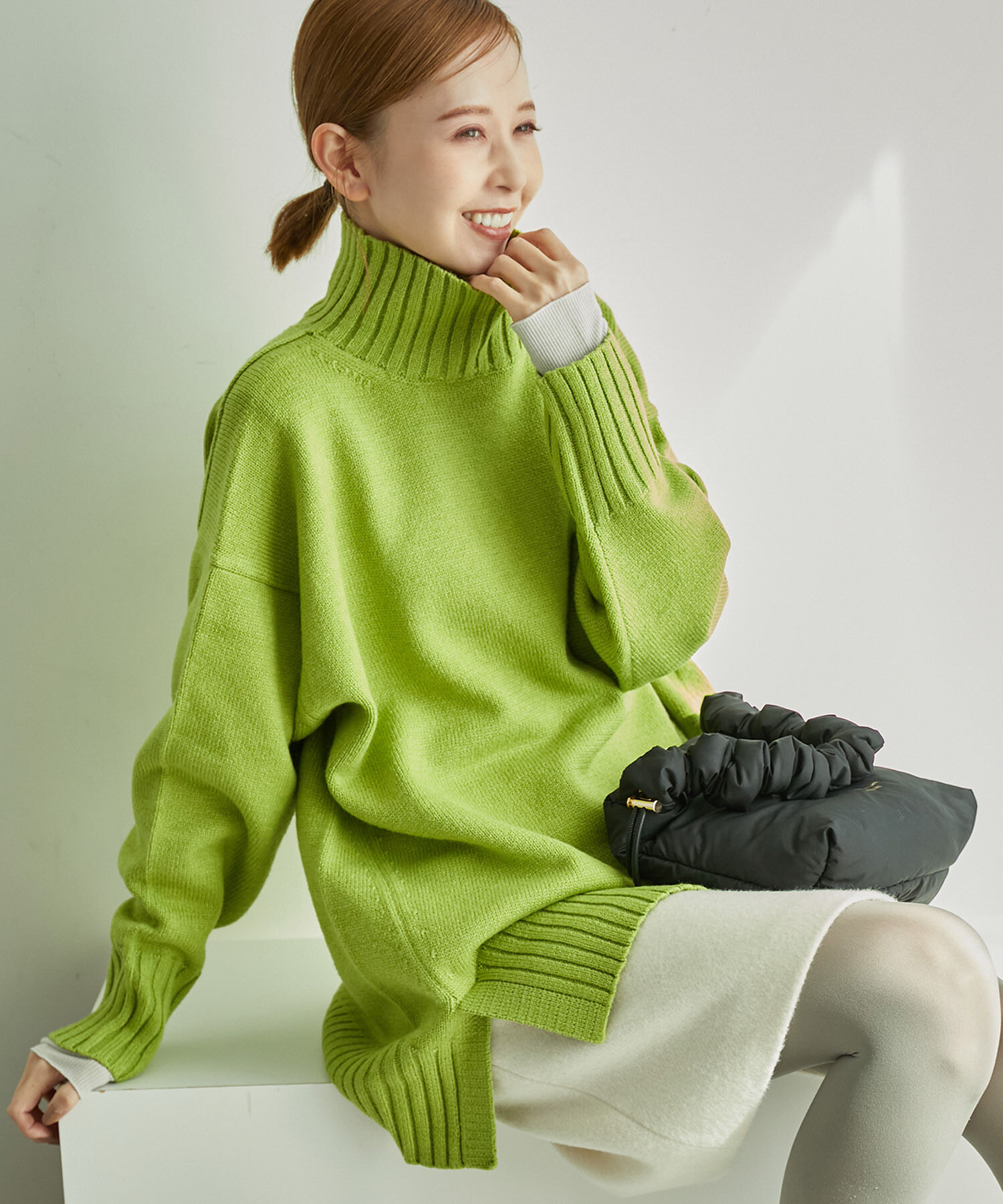 Rope&rsquo;Picnic「【シリーズ累計23万枚突破】サイドスリットニットプルオーバー/リンクコーデ」|ニット・セーター|ライトグリーン(33)