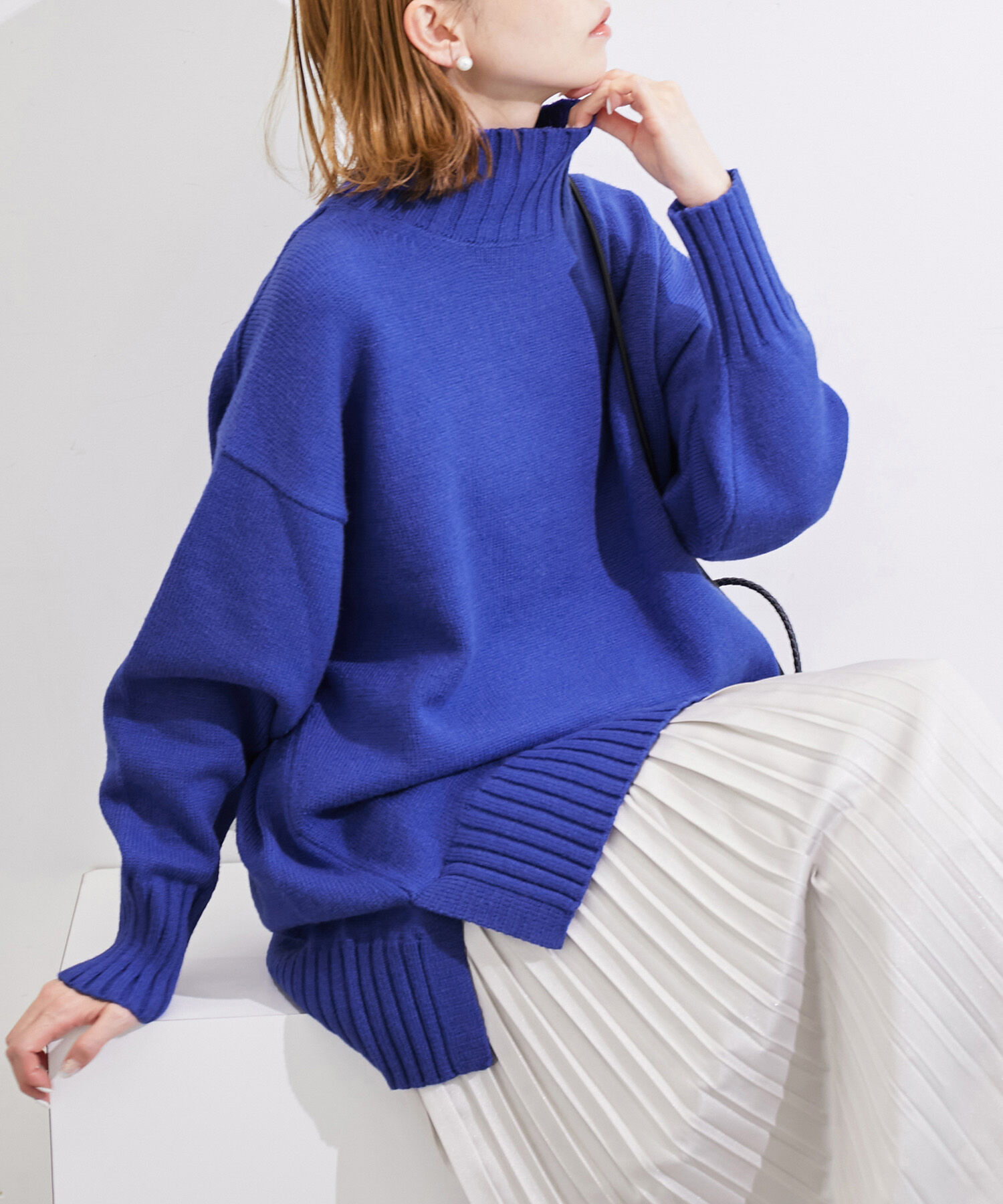 Rope&rsquo;Picnic「【シリーズ累計23万枚突破】サイドスリットニットプルオーバー/リンクコーデ」|ニット・セーター|ブルー(44)