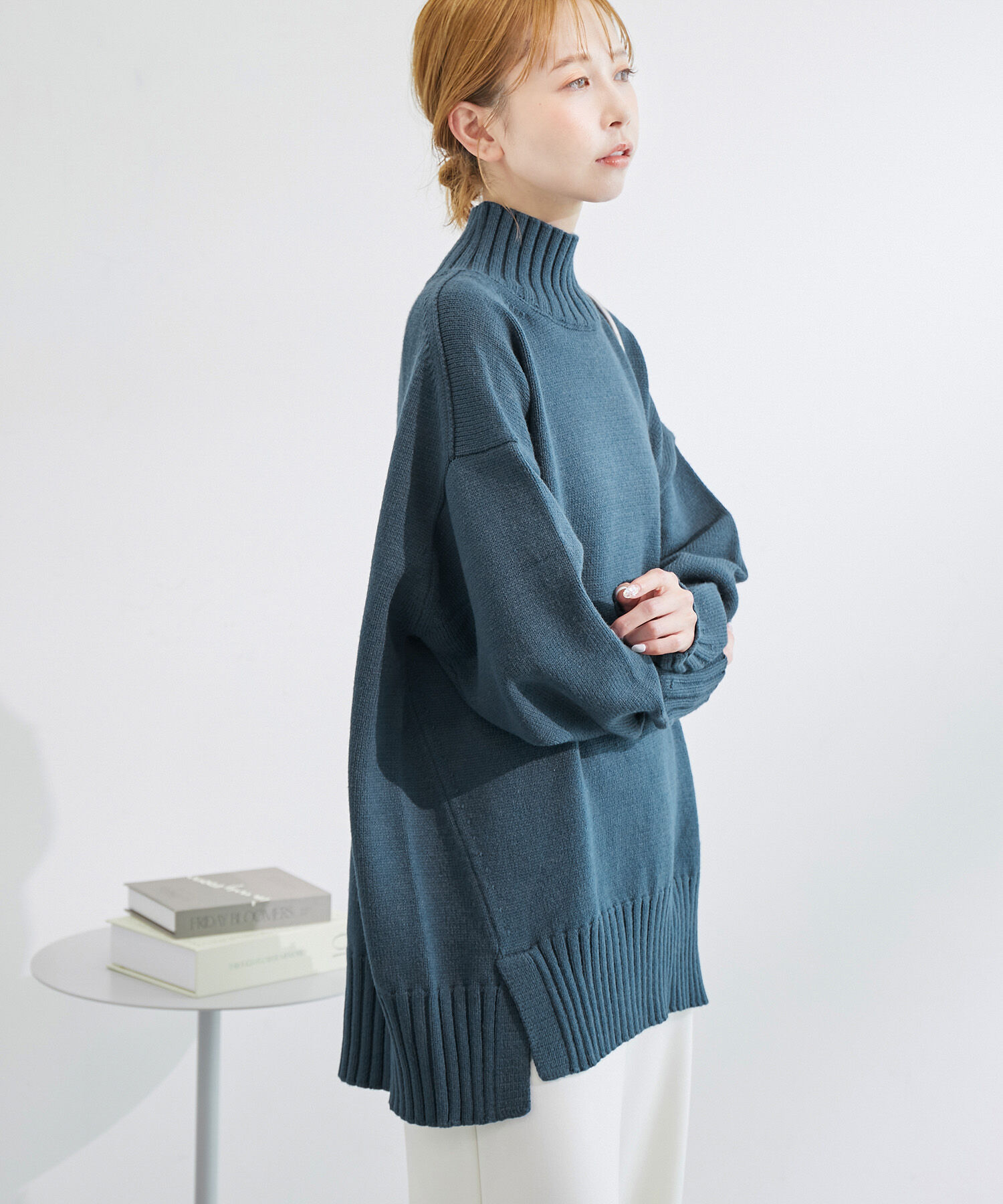 Rope&rsquo;Picnic「【シリーズ累計23万枚突破】サイドスリットニットプルオーバー/リンクコーデ」|ニット・セーター|ブルー系(45)