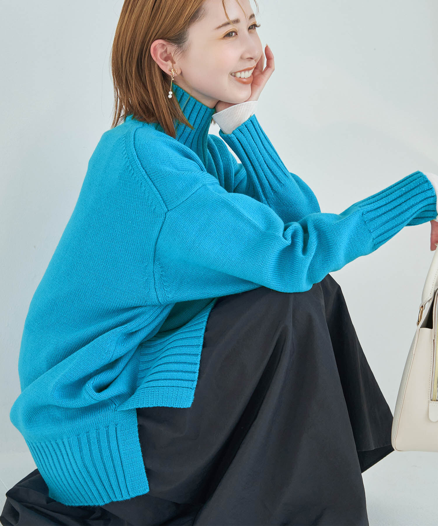 Rope&rsquo;Picnic「【シリーズ累計23万枚突破】サイドスリットニットプルオーバー/リンクコーデ」|ニット・セーター|ブルー系(47)