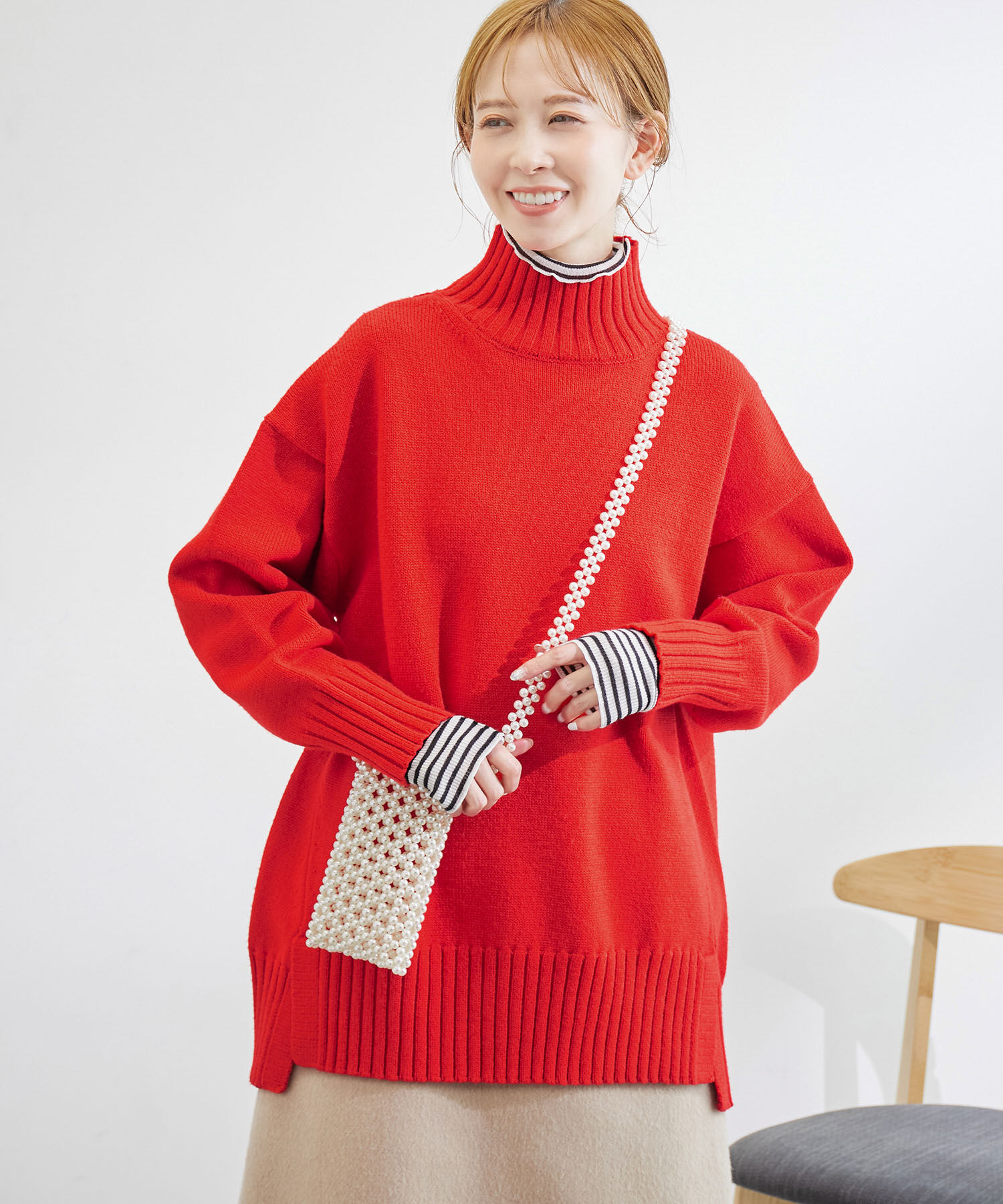 Rope&rsquo;Picnic「【シリーズ累計23万枚突破】サイドスリットニットプルオーバー/リンクコーデ」|ニット・セーター|レッド系(62)