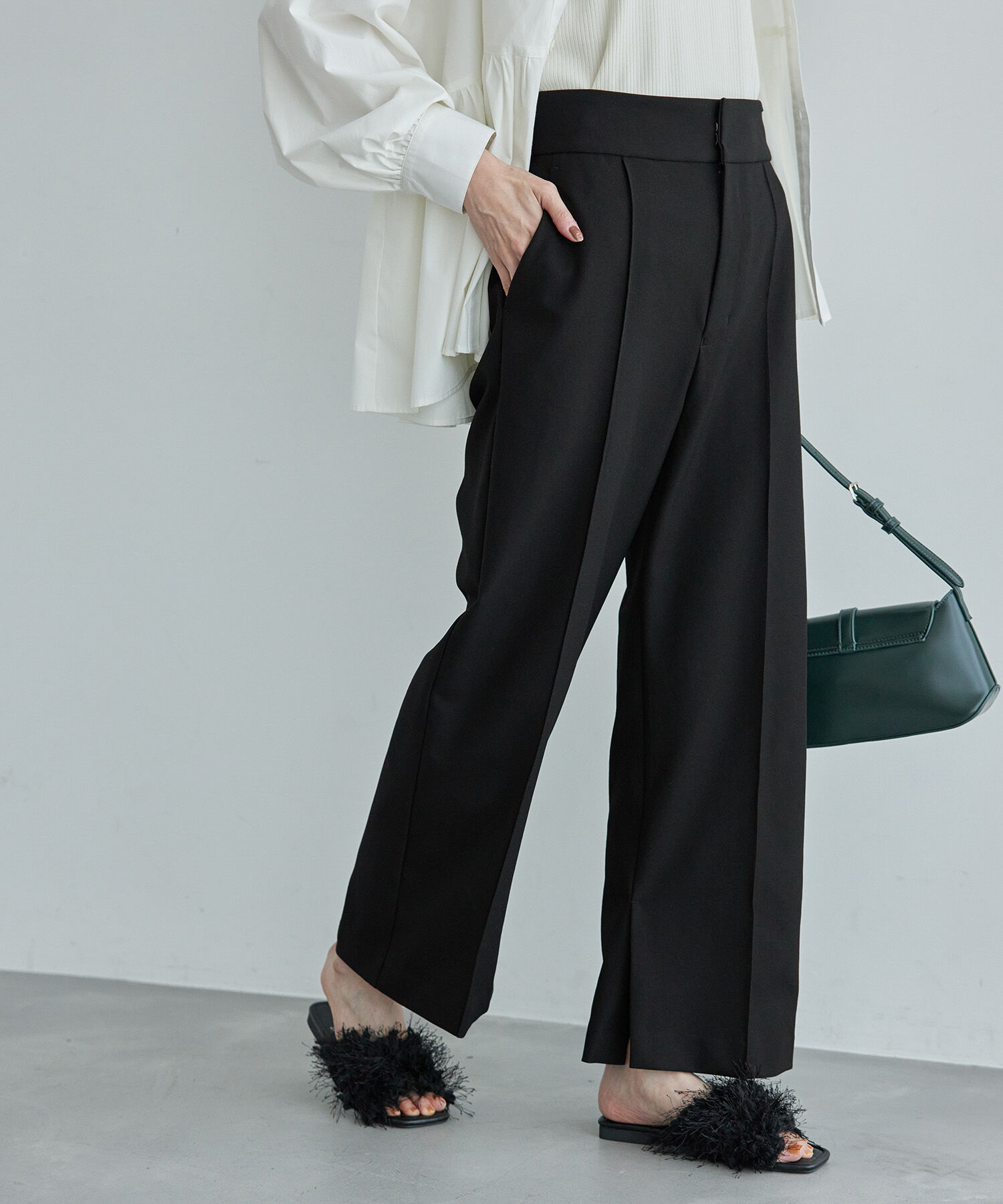 Rope&rsquo;Picnic「ウールライクサージワイドパンツ/セットアップ対応・リンクコーデ」|チノ|