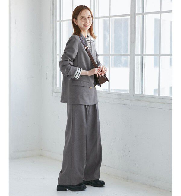 Rope&rsquo;Picnic「【WEB限定・ミドル丈】レディハンサムシリーズ ウールライク金ボタンジャケット(半裏地)/通勤対応」|テーラードジャケット|