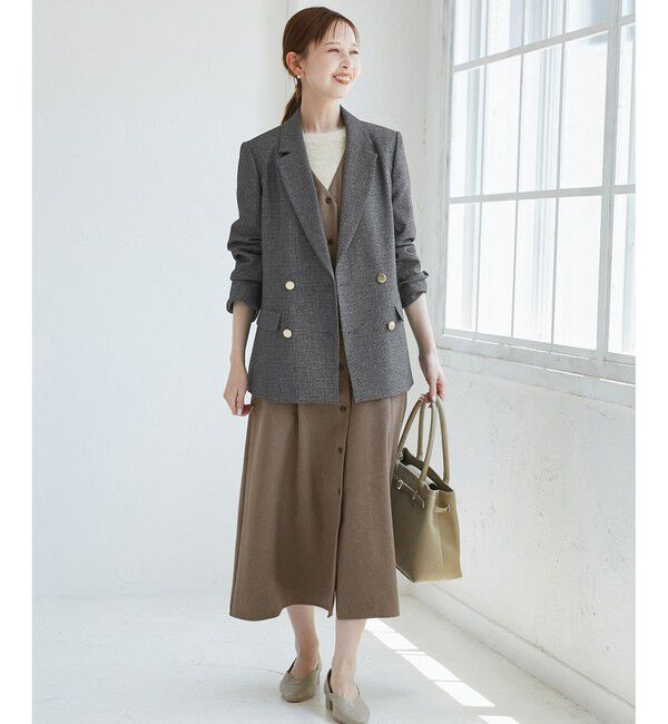 Rope&rsquo;Picnic「【WEB限定・ミドル丈】レディハンサムシリーズ ウールライク金ボタンジャケット(半裏地)/通勤対応」|テーラードジャケット|