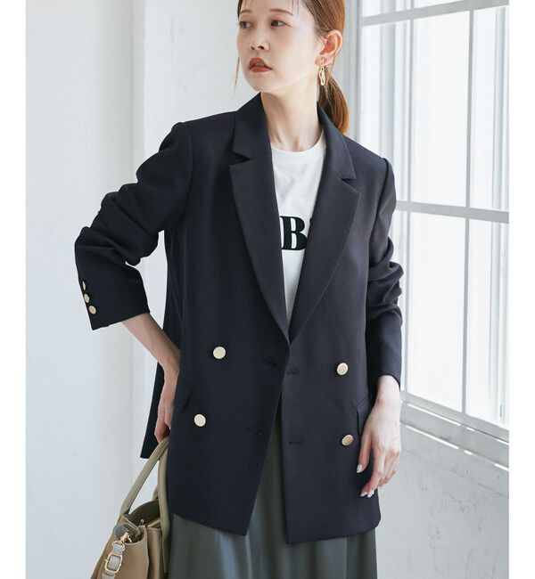 Rope&rsquo;Picnic「【WEB限定・ミドル丈】レディハンサムシリーズ ウールライク金ボタンジャケット(半裏地)/通勤対応」|テーラードジャケット|
