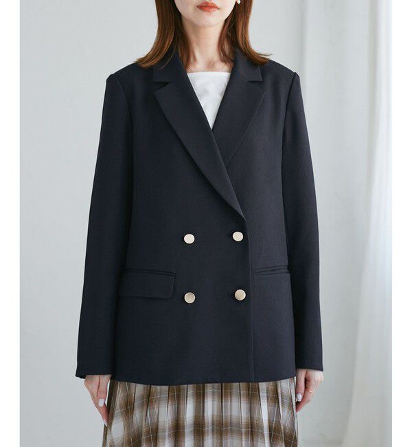 Rope&rsquo;Picnic「【WEB限定・ミドル丈】レディハンサムシリーズ ウールライク金ボタンジャケット(半裏地)/通勤対応」|テーラードジャケット|