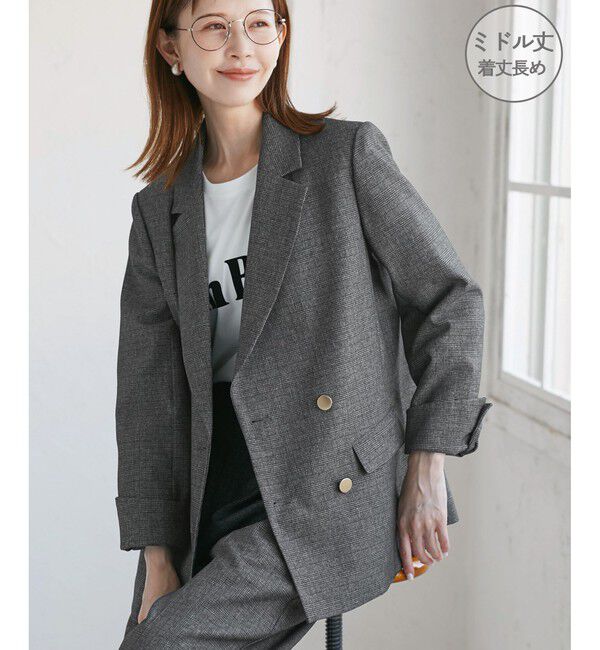 Rope&rsquo;Picnic「【WEB限定・ミドル丈】レディハンサムシリーズ ウールライク金ボタンジャケット(半裏地)/通勤対応」|テーラードジャケット|ライトグレー(08)