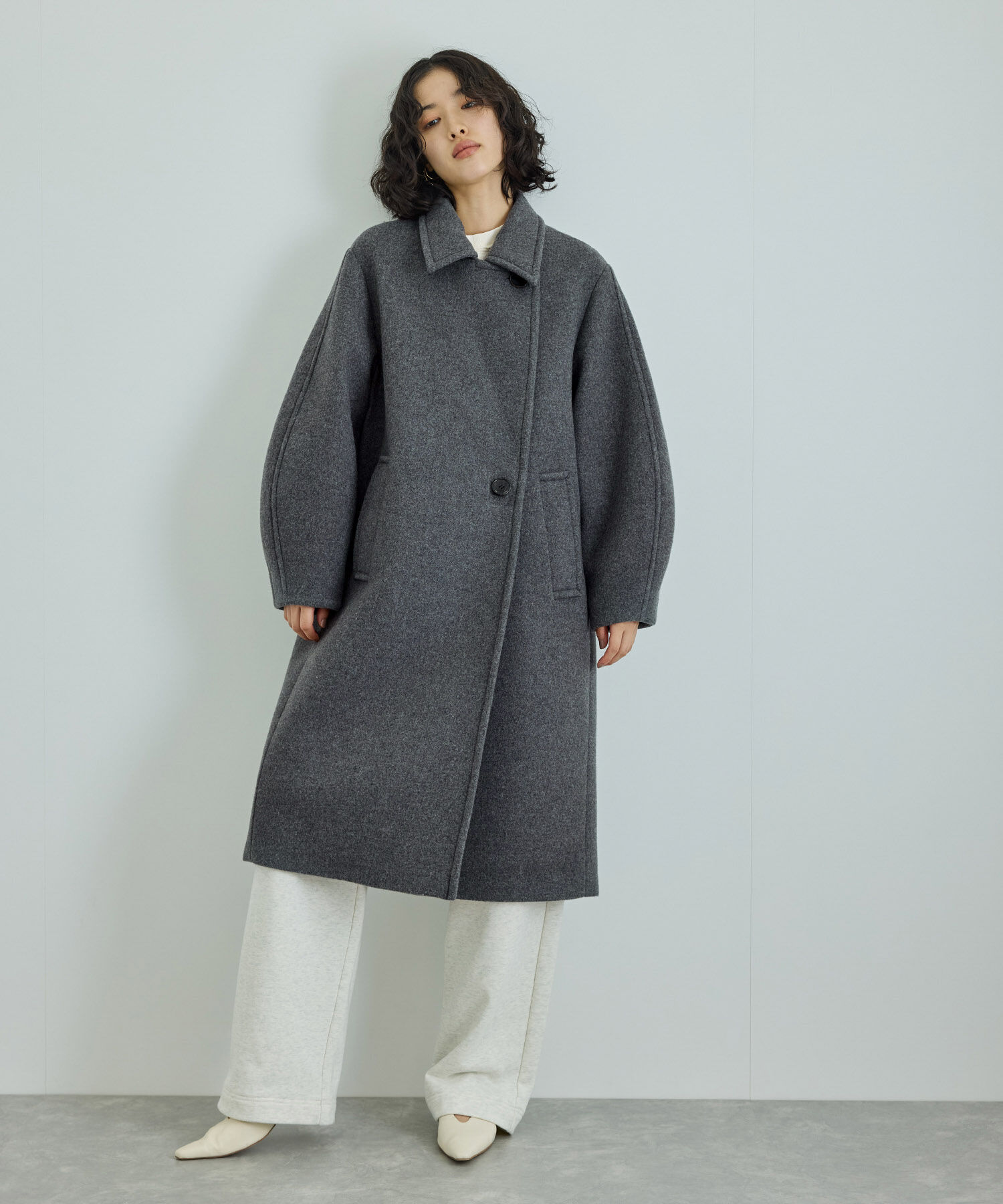 ADAM ET ROPE'「ウールボンディングロングコート」|ステンカラーコート|チャコール(06)