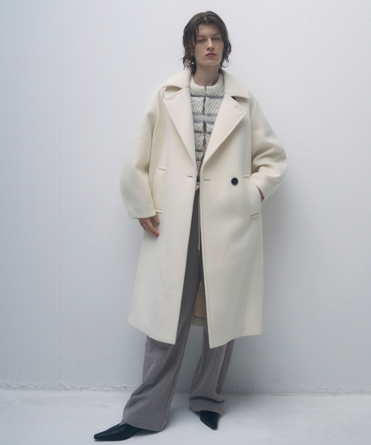 ADAM ET ROPE'「ウールボンディングロングコート」|ステンカラーコート|