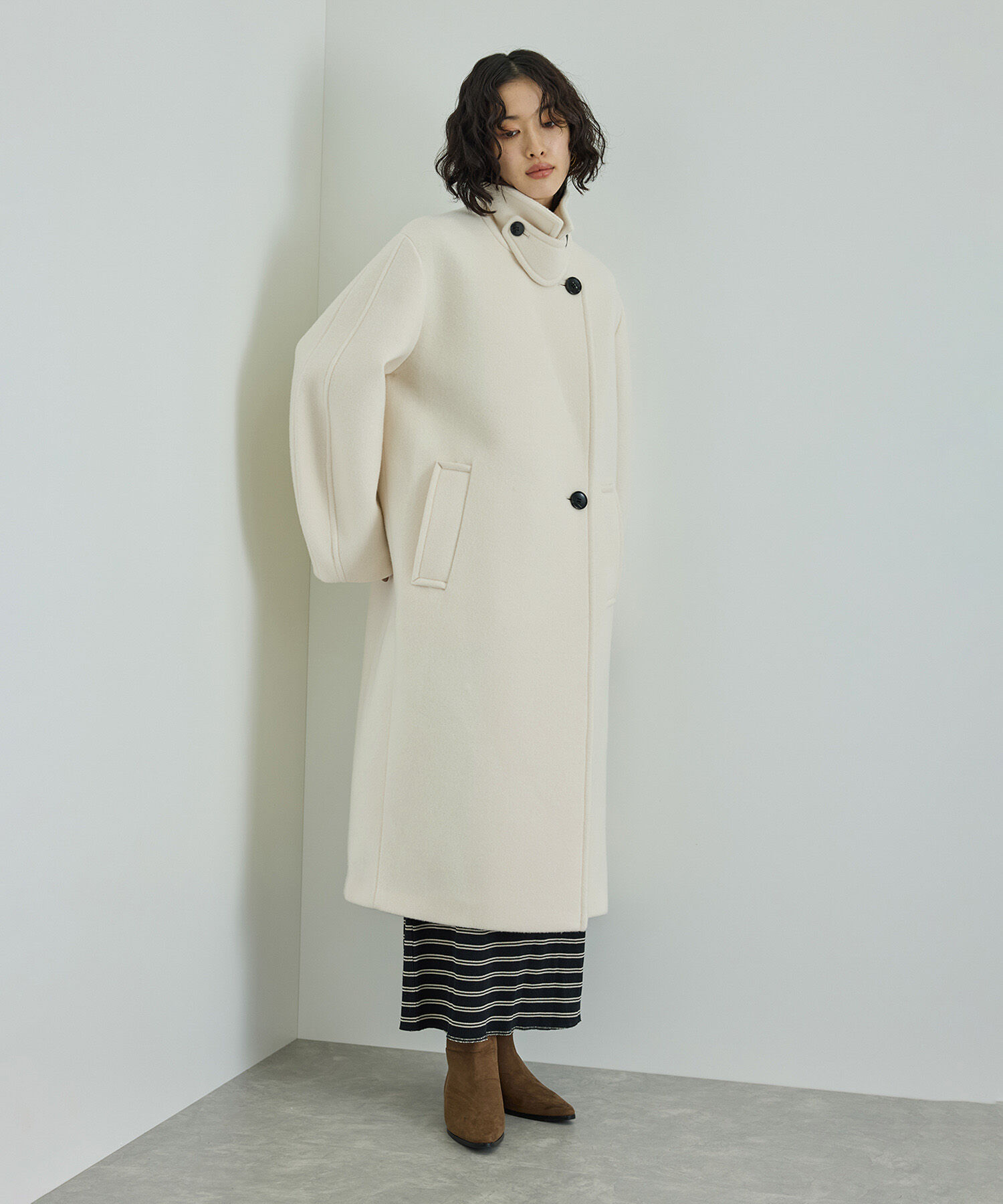 ADAM ET ROPE'「ウールボンディングロングコート」|ステンカラーコート|