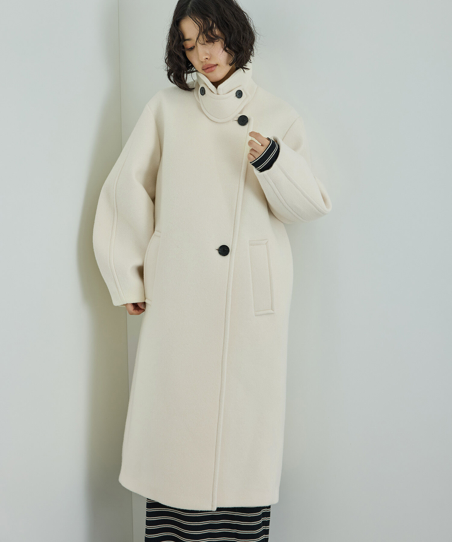 ADAM ET ROPE'「ウールボンディングロングコート」|ステンカラーコート|オフホワイト(15)