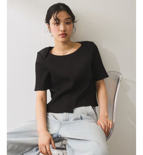 ADAM ET ROPE'「【WEB限定】アシンメトリーカッティングTシャツ」|Tシャツ・カットソー|