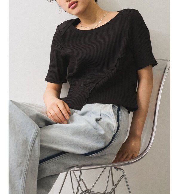 ADAM ET ROPE'「【WEB限定】アシンメトリーカッティングTシャツ」|Tシャツ・カットソー|