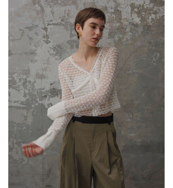 ADAM ET ROPE'「【EMOELLE】透かし編みカーディガン」|カーディガン|