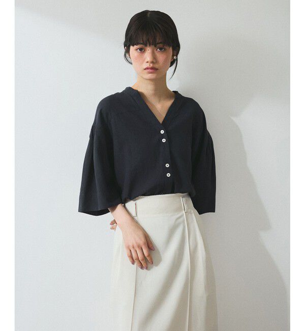 ADAM ET ROPE'「【WEB限定】リネン混フレアースリーブシャツ」|シャツ・ブラウス|