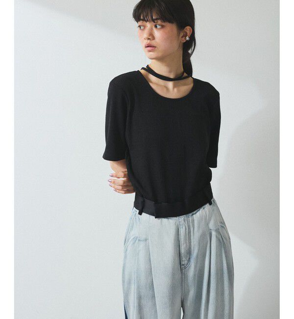ADAM ET ROPE'「【WEB限定】ブークレリブリボンTシャツ」|Tシャツ・カットソー|ブラック(01)