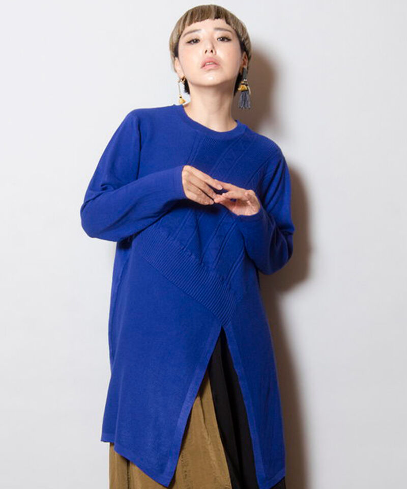  「アシンメトリーニットプルオーバー」|ニット・セーター|BLUE