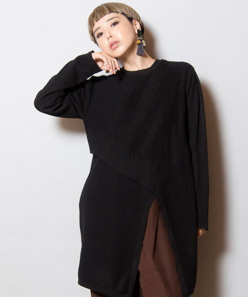  「アシンメトリーニットプルオーバー」|ニット・セーター|BLACK