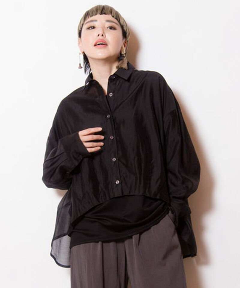  「シアーバックギャザーブラウス」|シャツ・ブラウス|BLACK