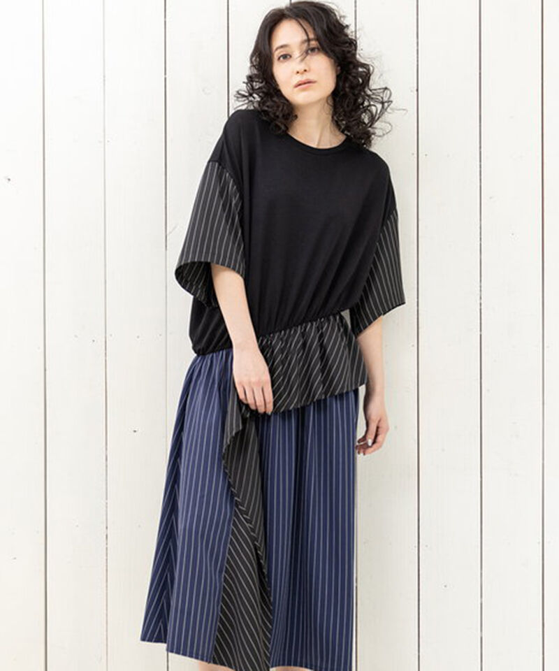  「切替ギャザーワンピース」|ワンピース|BLACK