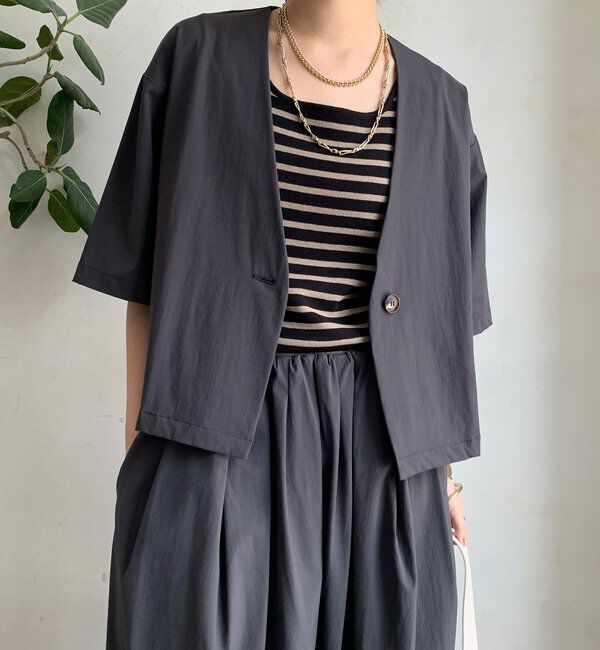  「【WEB限定】接触冷感5分袖ジャケット」|テーラードジャケット|チャコールグレー