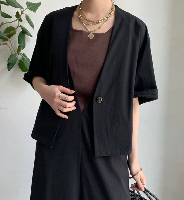  「【WEB限定】接触冷感5分袖ジャケット」|テーラードジャケット|ブラック