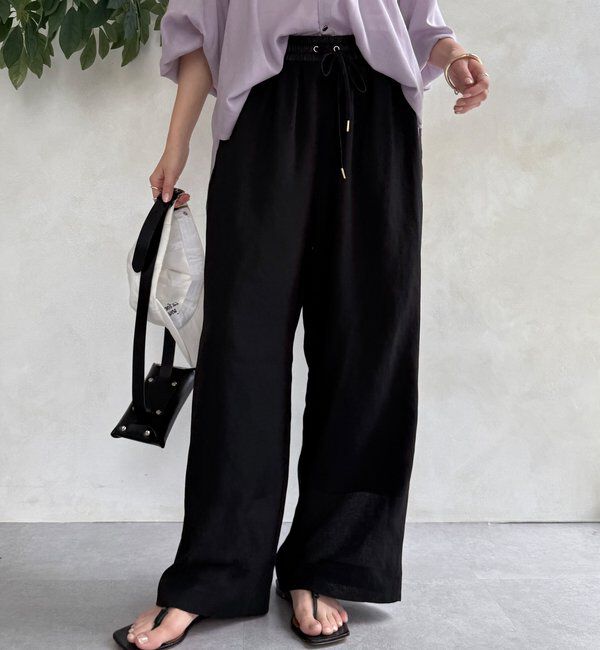  「【WEB限定】フェイクリネンイージーパンツ」|チノ|ブラック