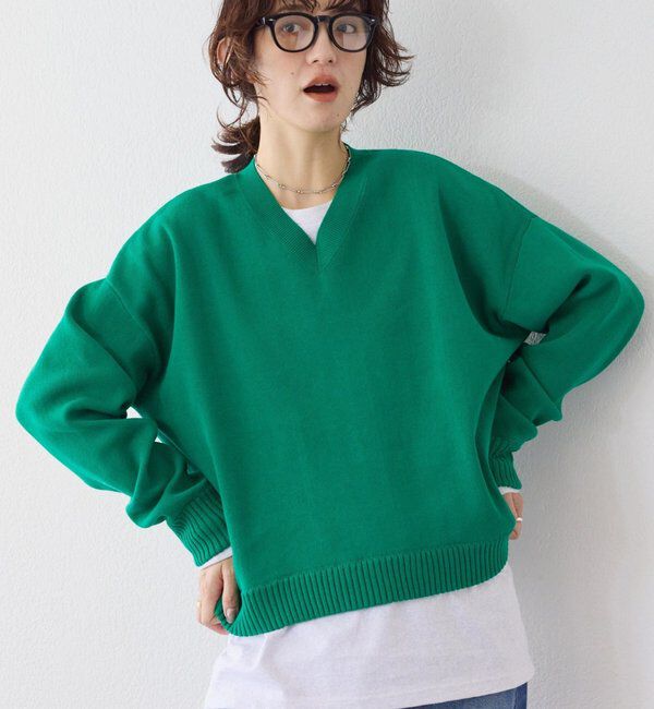  「予約【A・MONN.:.(アモン)】Vネックニットプルオーバー」|ニット・セーター|グリーン