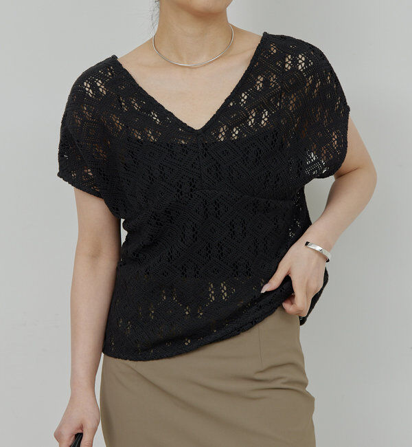  「クロシェレースVプルオーバー」|Tシャツ・カットソー|ブラック