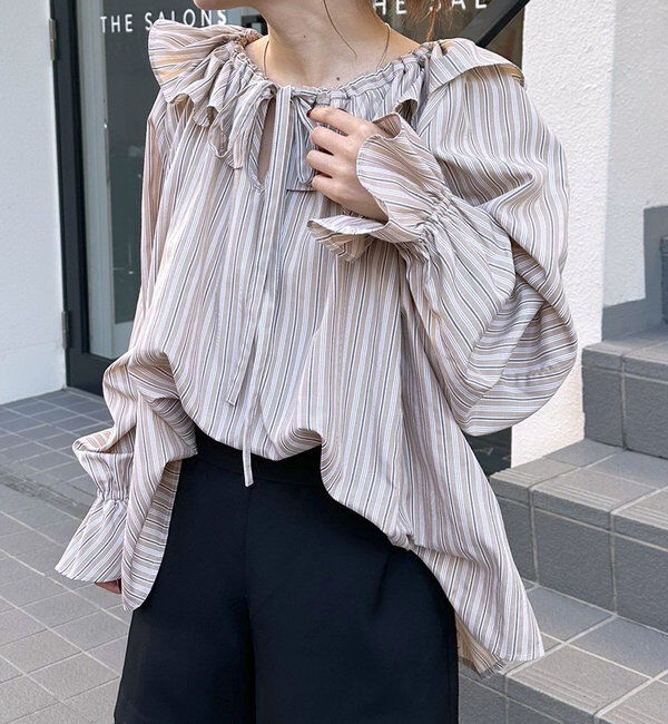  「リボンボリュームブラウス」|シャツ・ブラウス|ベージュ