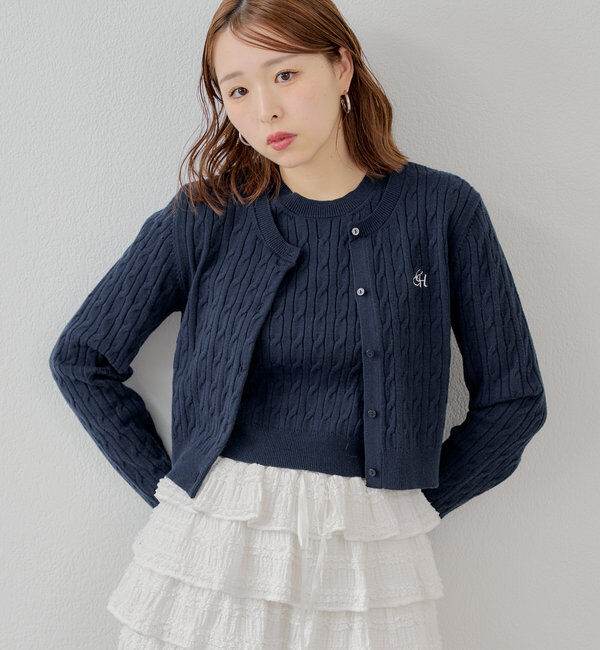  「【SET ITEM】アンサンブルケーブル胸刺繍カーディガン」|カーディガン|
