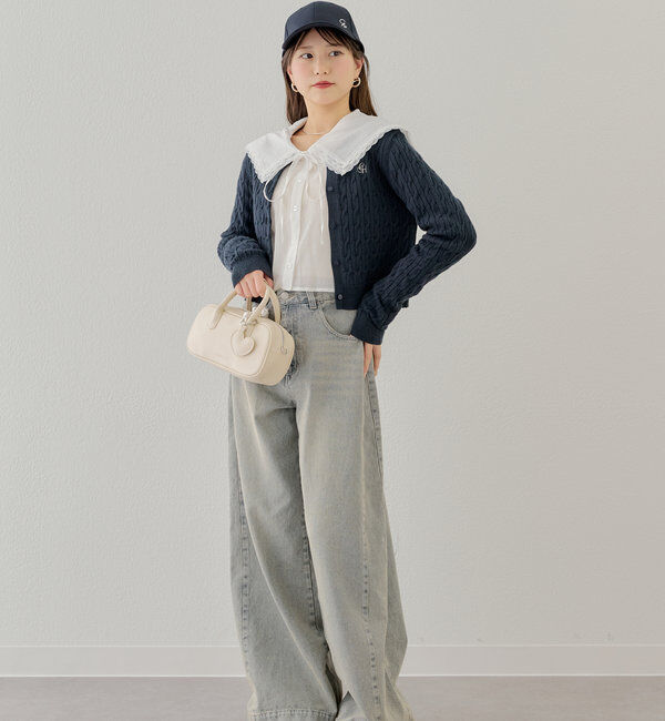  「【SET ITEM】アンサンブルケーブル胸刺繍カーディガン」|カーディガン|