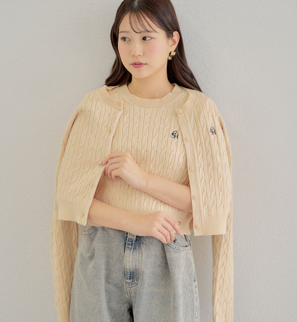  「【SET ITEM】アンサンブルケーブル胸刺繍カーディガン」|カーディガン|