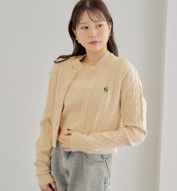  「【SET ITEM】アンサンブルケーブル胸刺繍カーディガン」|カーディガン|