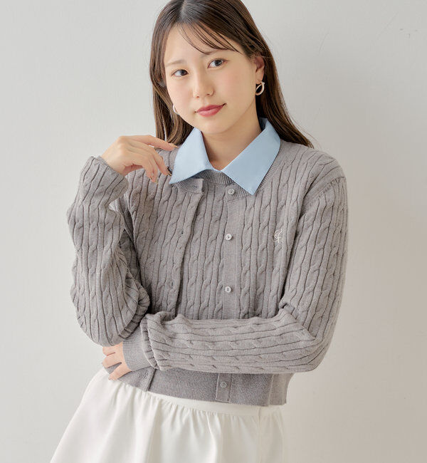  「【SET ITEM】アンサンブルケーブル胸刺繍カーディガン」|カーディガン|