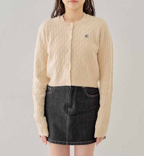  「【SET ITEM】アンサンブルケーブル胸刺繍カーディガン」|カーディガン|