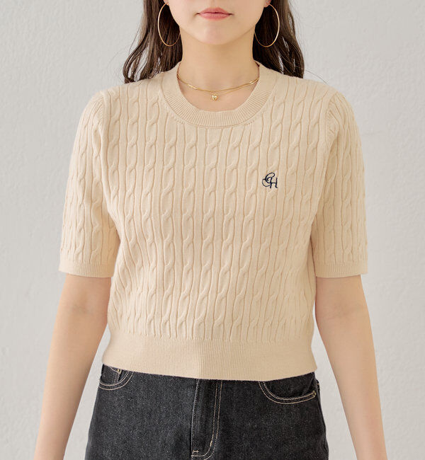  「【SET ITEM】アンサンブルケーブル胸刺繍カーディガン」|カーディガン|