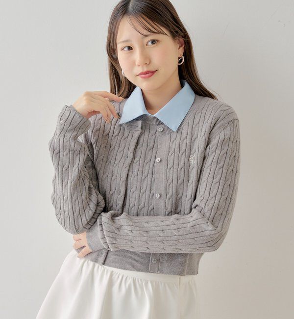  「【SET ITEM】アンサンブルケーブル胸刺繍カーディガン」|カーディガン|グレー