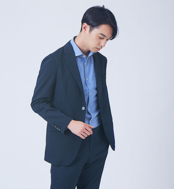 ABAHOUSE「【FLEX】SOLOTEX ファンシードストレッチジャケット【セットアップ対応】」|テーラードジャケット|ネイビー