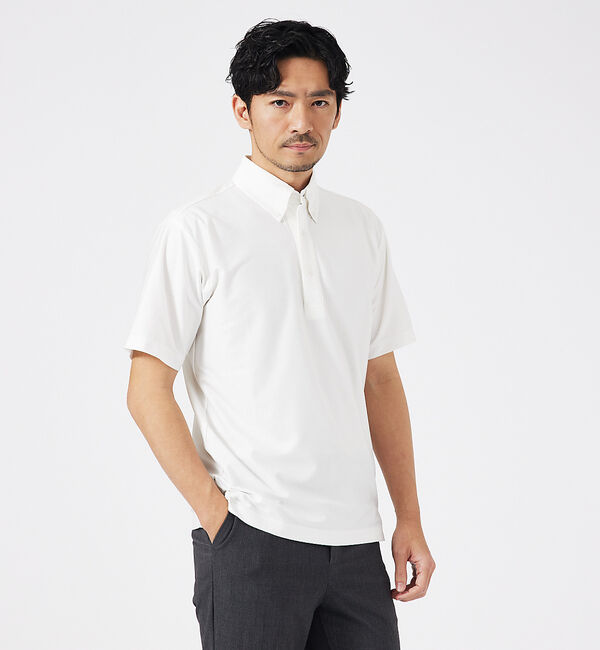 ABAHOUSE「トリコットサッカー ボタンダウン ポロシャツ」|ポロシャツ|ホワイト